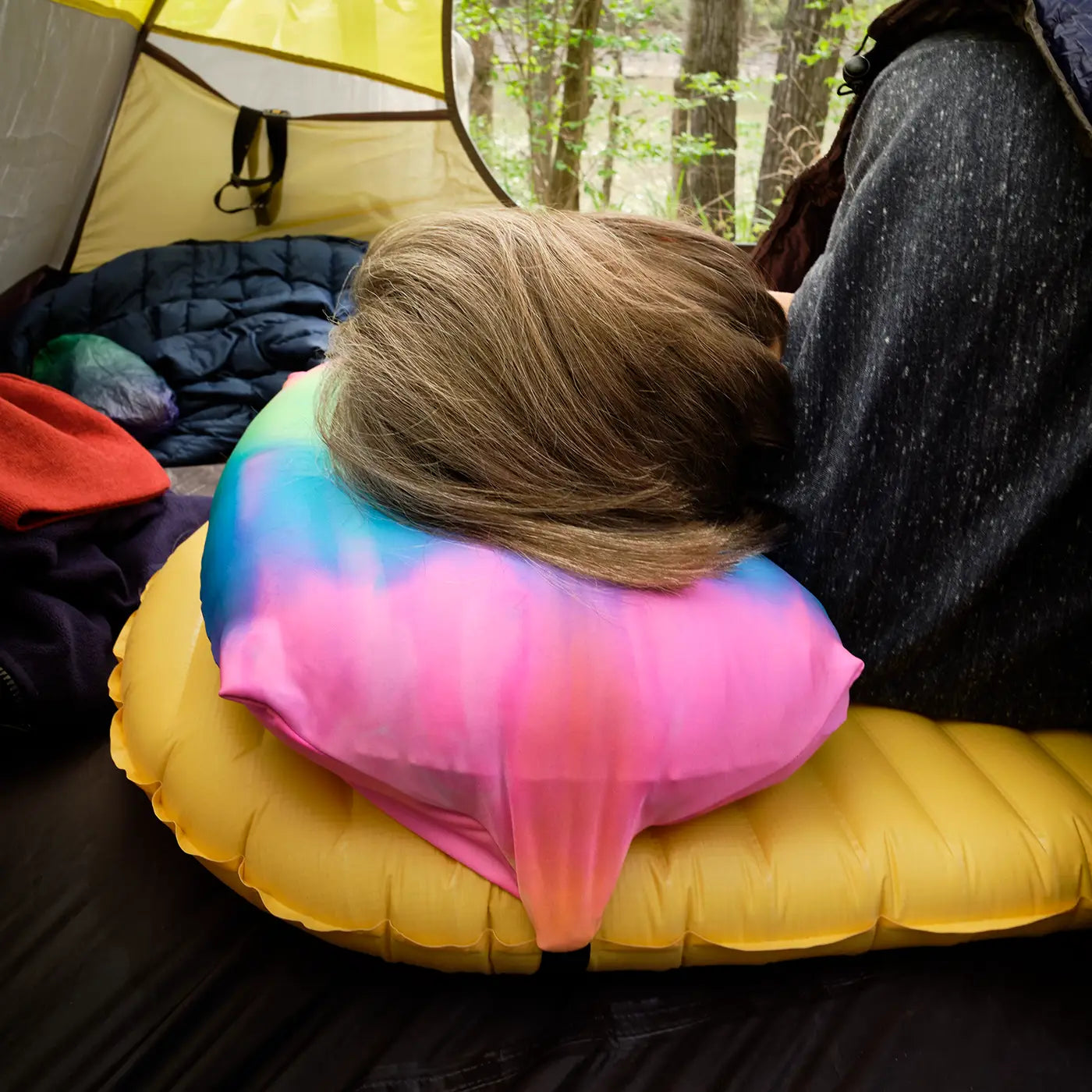 Using a Pillow Strap for Better Sleep Camping in a tent