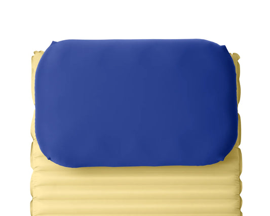 Camping pillowcase for attaching to a sleeping pad. Pillow Strap large in blue overhead view.