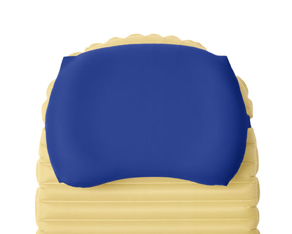 Camping pillowcase for attaching to a sleeping pad. Pillow Strap medium in blue overhead view.