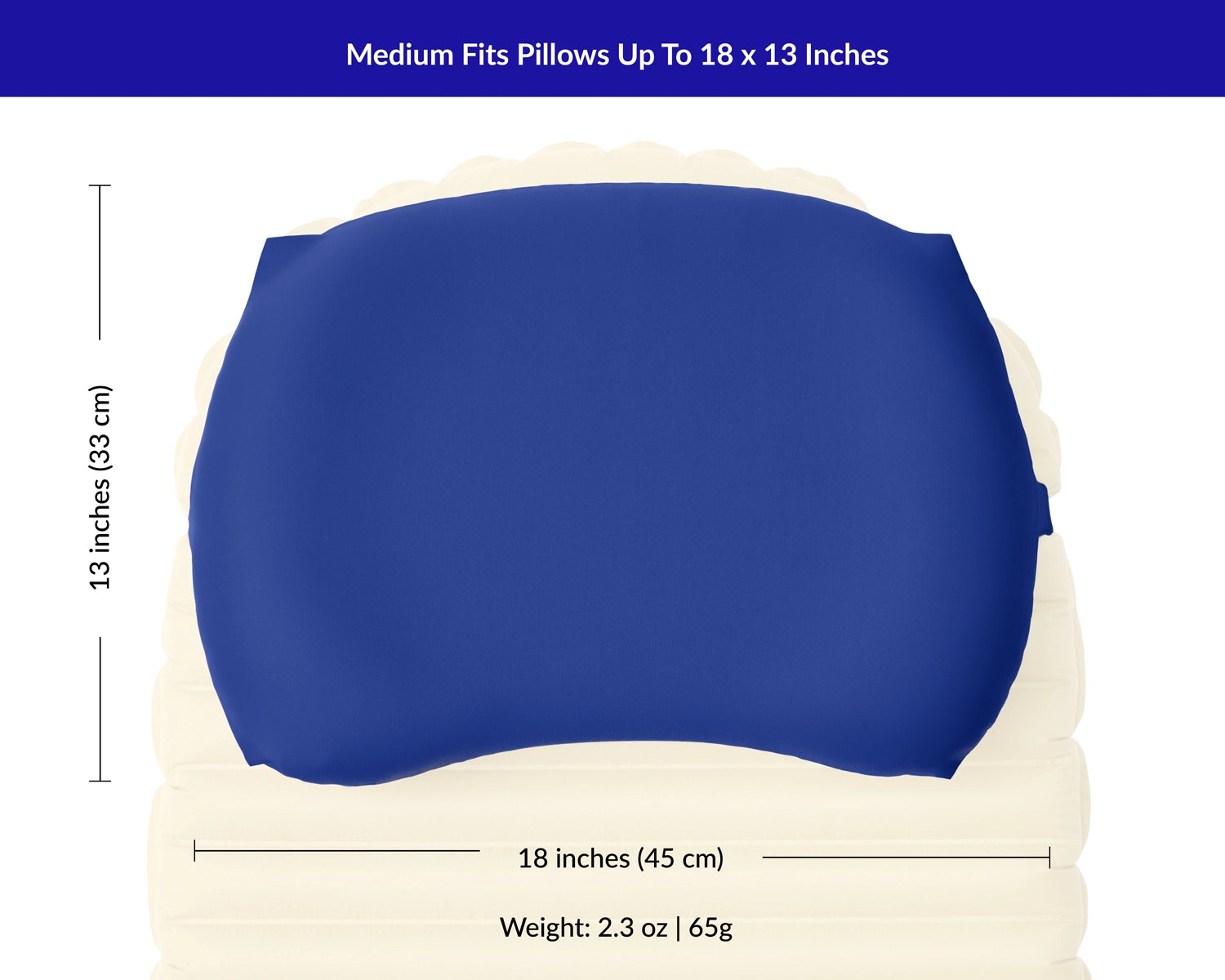 Measurements for maximum camp pillow size for medium Pillow Strap is 18 by 13 inches.