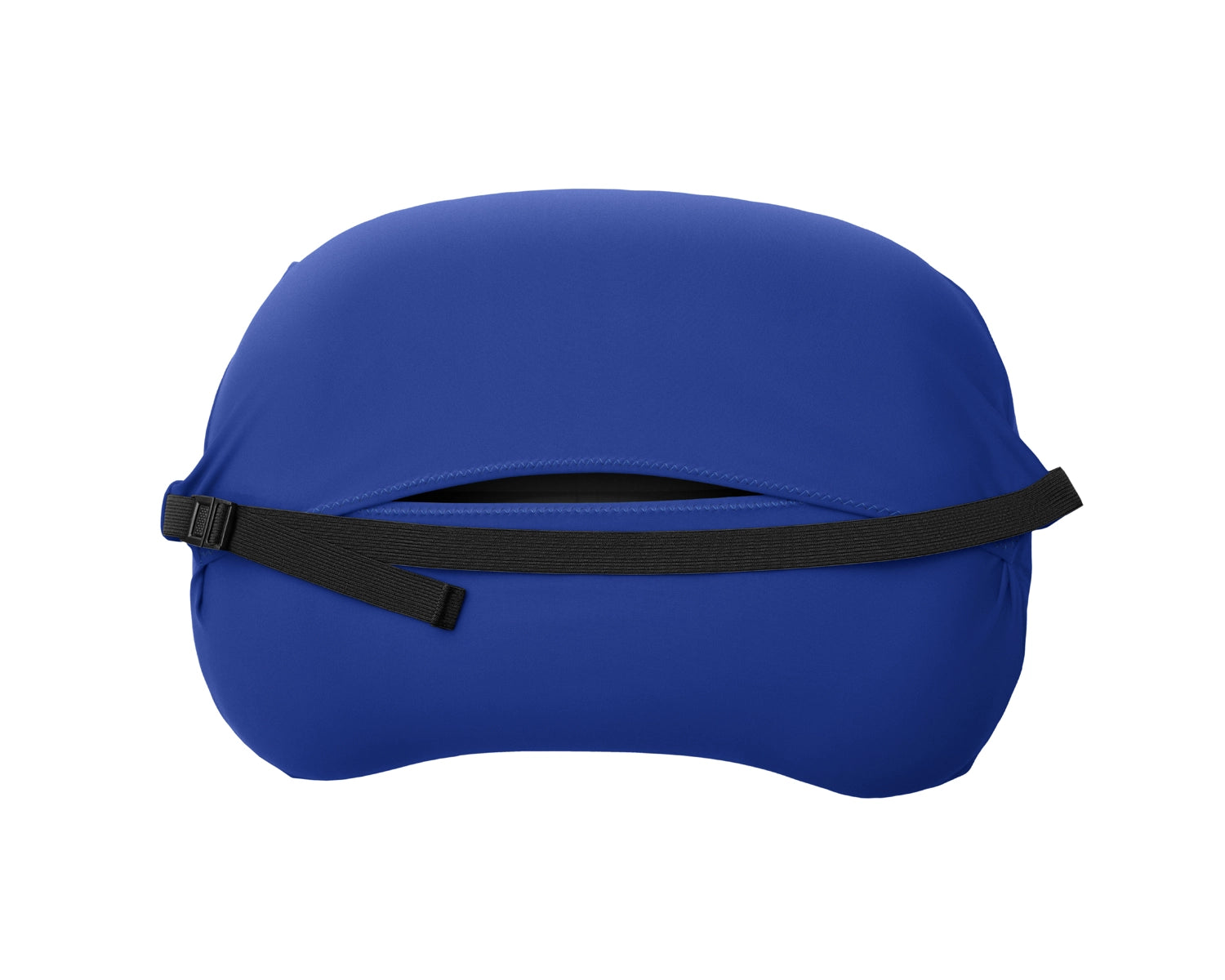 Trifold enclosure and strap of medium in blue Pillow Strap to securely hold camp pillow to sleeping pad.