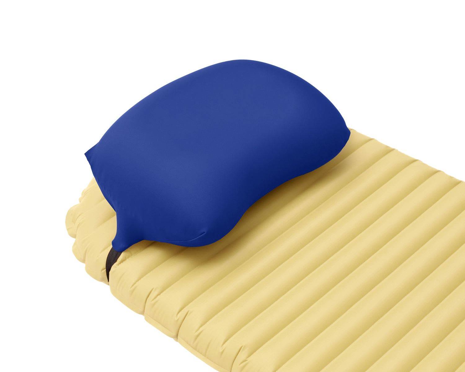 Pillow Strap small in blue side view. Backpacking pillowcase for attaching to a sleeping pad for better sleep camping.