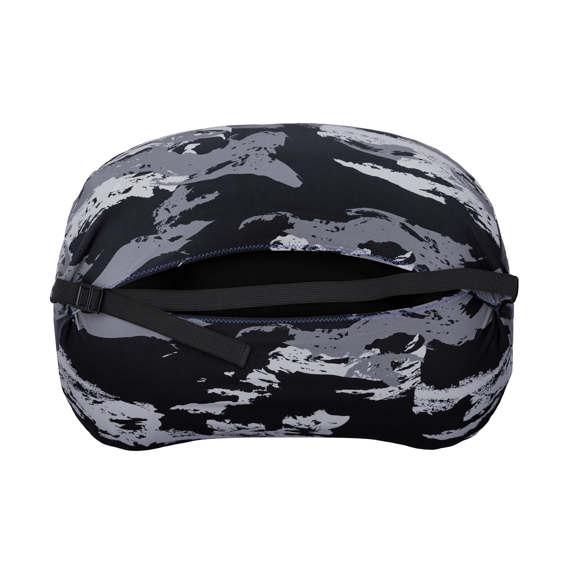 Trifold enclosure and strap of Medium in Night Shadows Pillow Strap to securely hold camp pillow to sleeping pad.