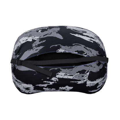 Trifold enclosure and strap of Medium in Night Shadows Pillow Strap to securely hold camp pillow to sleeping pad.