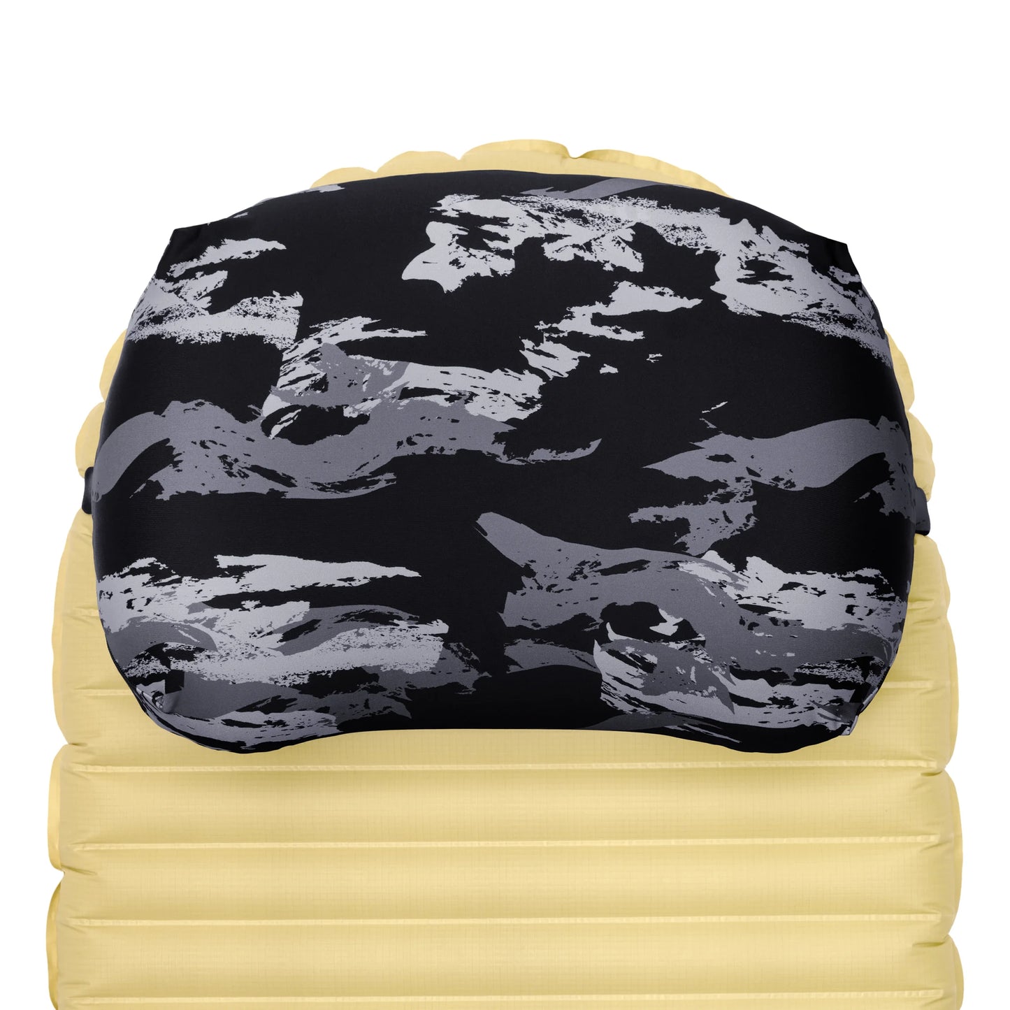 Pillow Strap medium size camping pillow case in Night Shadows on a sleeping pad. Overhead image.