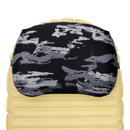 Pillow Strap medium size camping pillow case in Night Shadows on a sleeping pad. Overhead image.