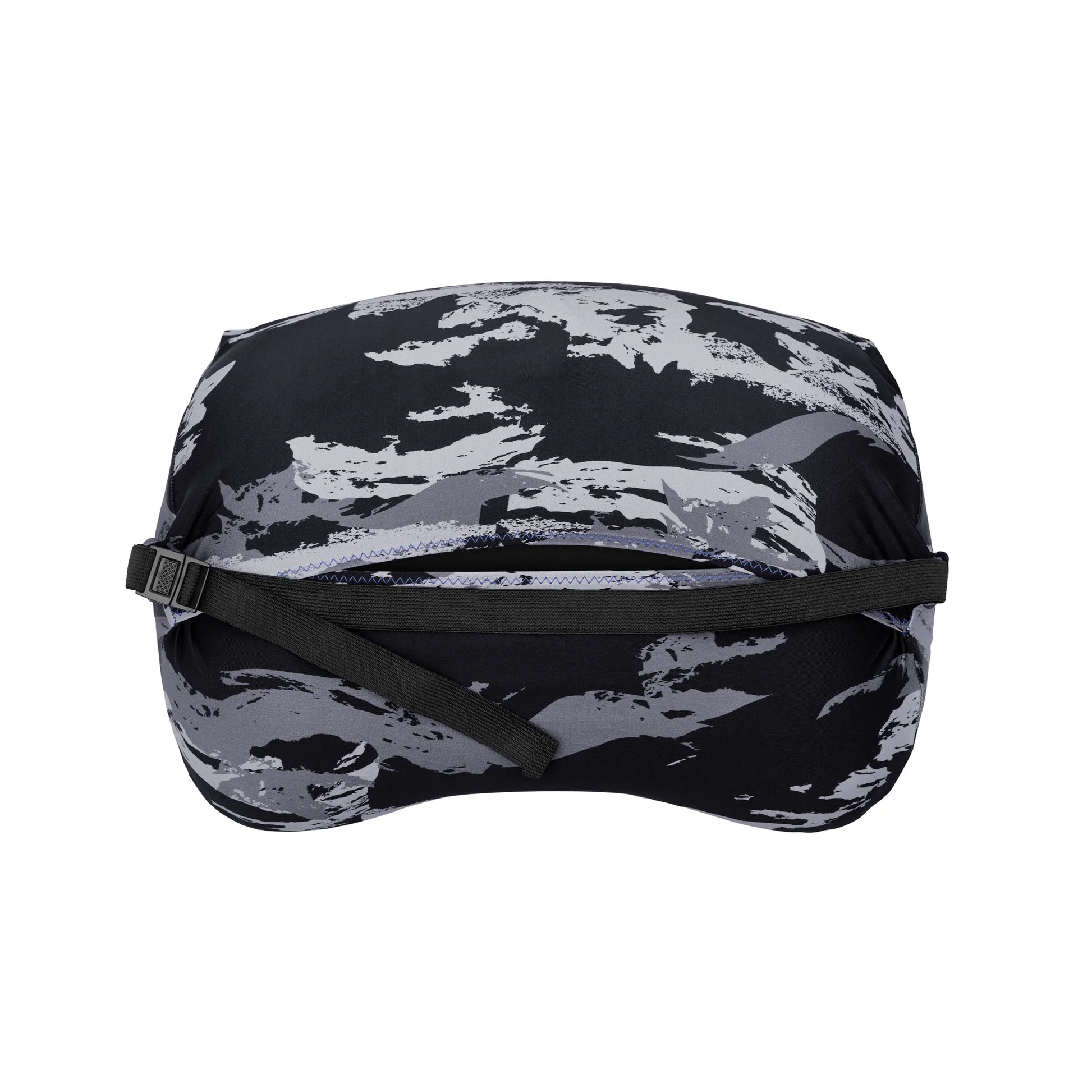 Trifold enclosure and strap of Small in Night Shadows Pillow Strap to securely hold camp pillow to sleeping pad.