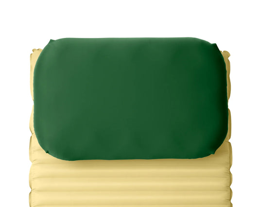 Camping pillowcase for attaching to a sleeping pad. Pillow Strap large in green overhead view.