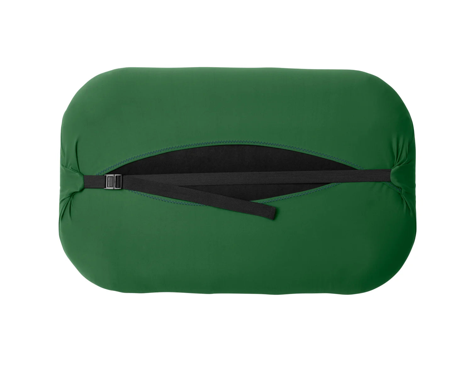 Trifold enclosure and strap of large in green Pillow Strap to securely hold camp pillow to sleeping pad.