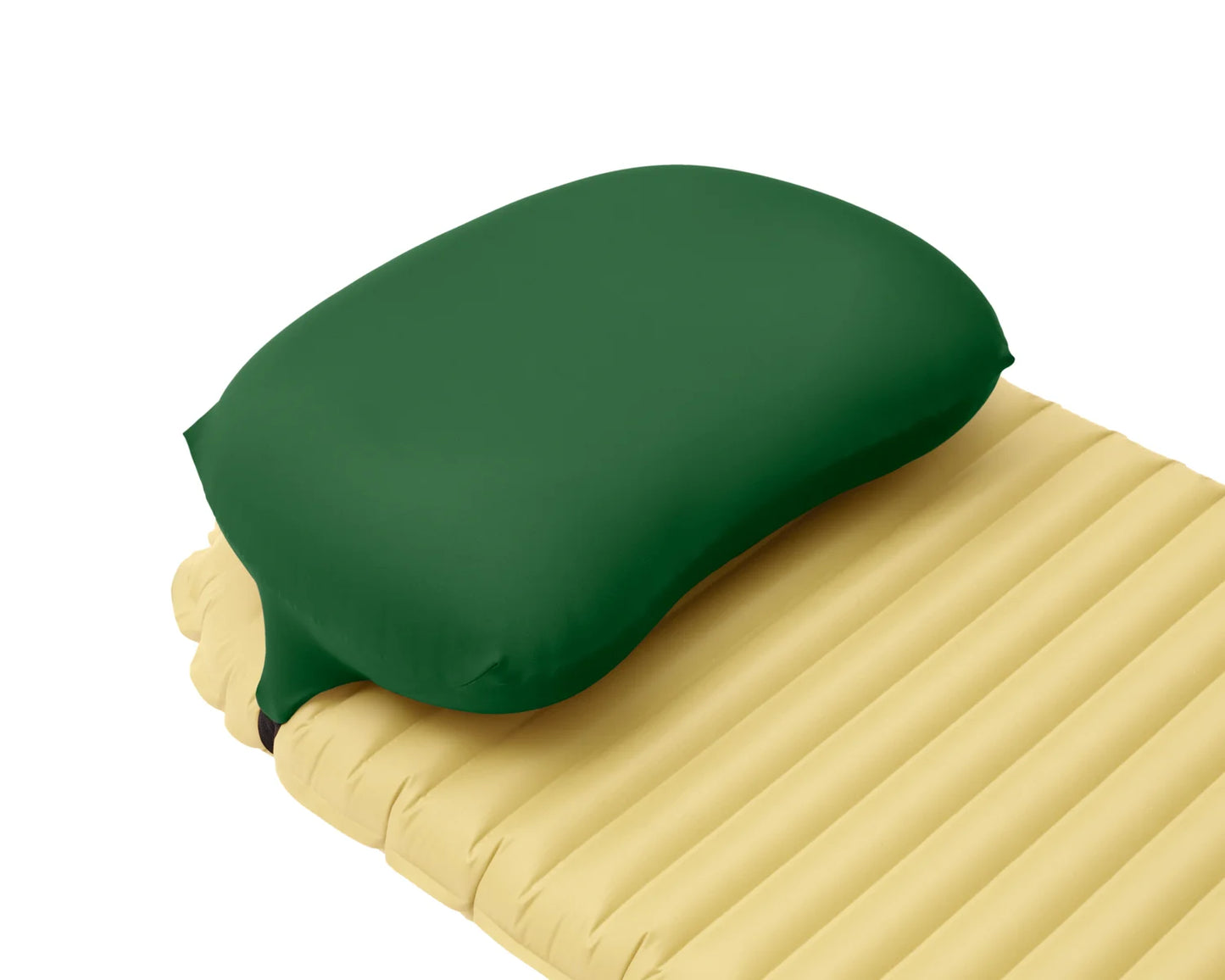 Pillow Strap medium in green side view. Backpacking pillowcase for attaching to a sleeping pad for better sleep camping.  