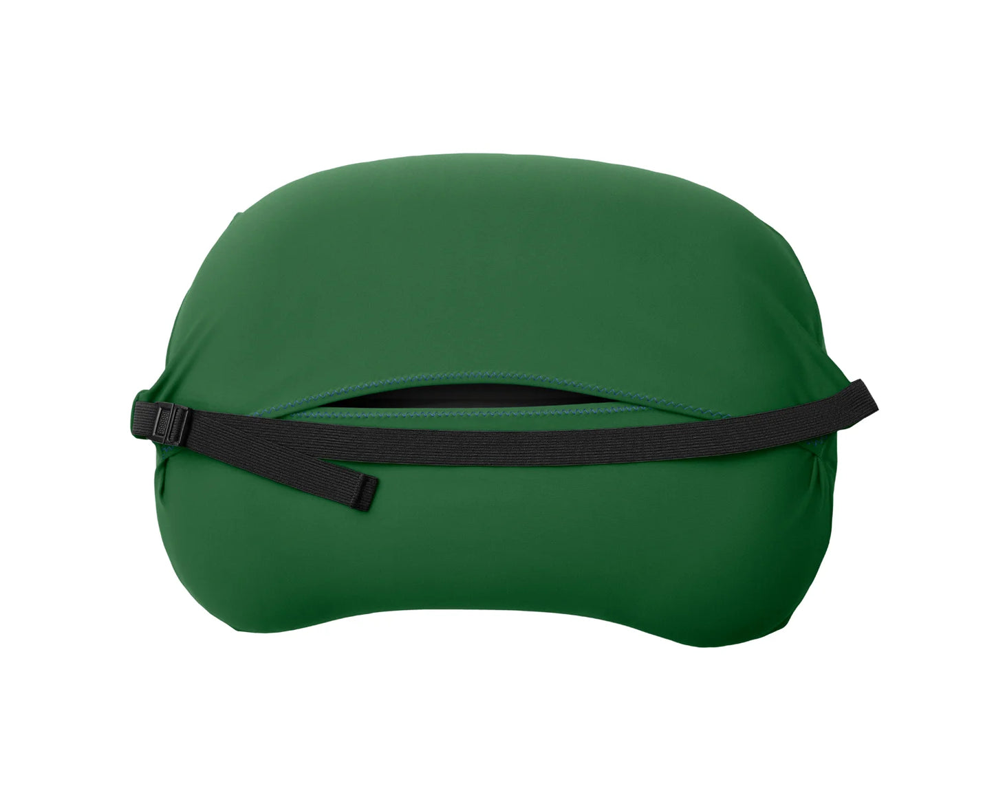 Trifold enclosure and strap of medium in green Pillow Strap to securely hold camp pillow to sleeping pad.