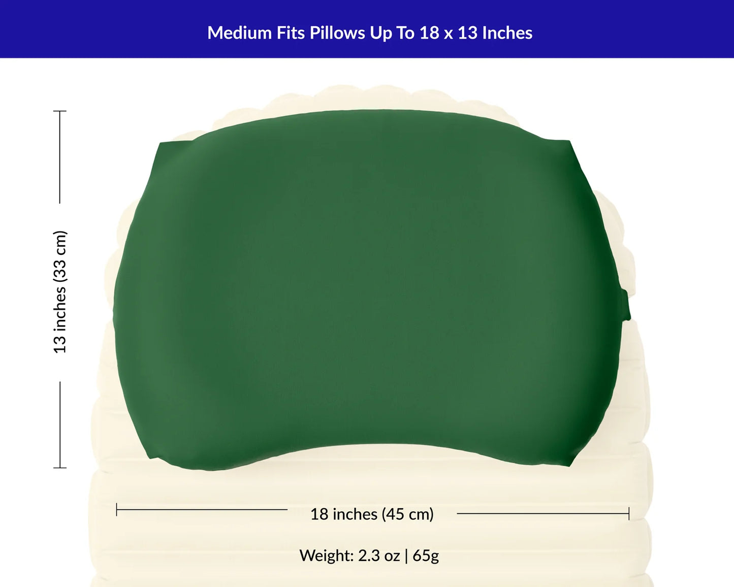 Measurements for max camp pillow size for medium Pillow Strap is 18 by 13 inches.
