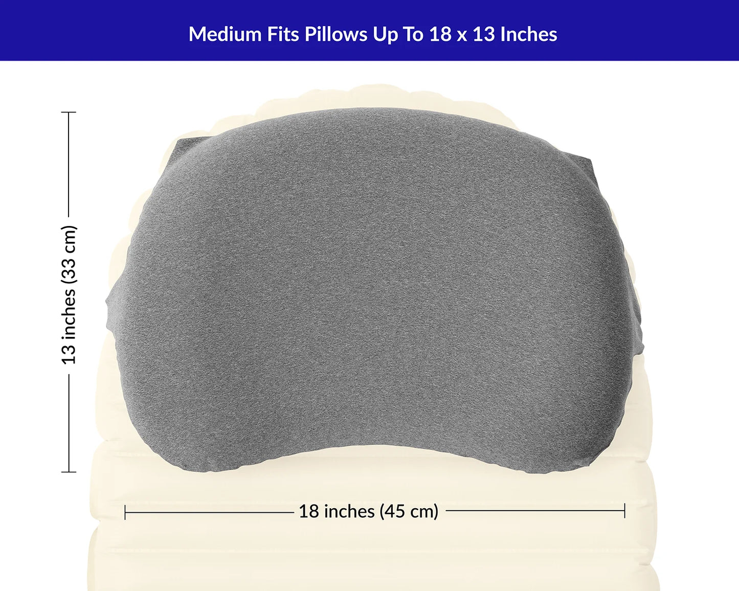 Medium size measurements graphic. Fits up to a 18x13 inch inflatable camping pillow.