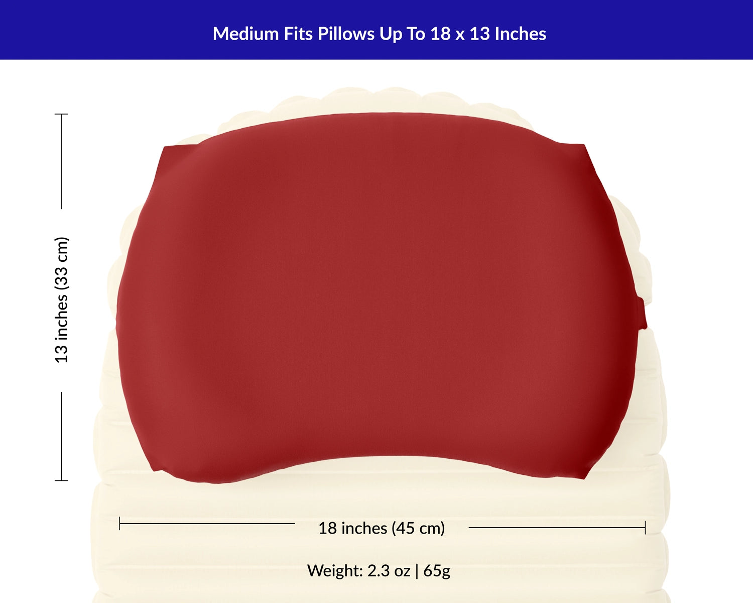 Measurements for maximum camp pillow size for medium Pillow Strap is 18 by 13 inches.