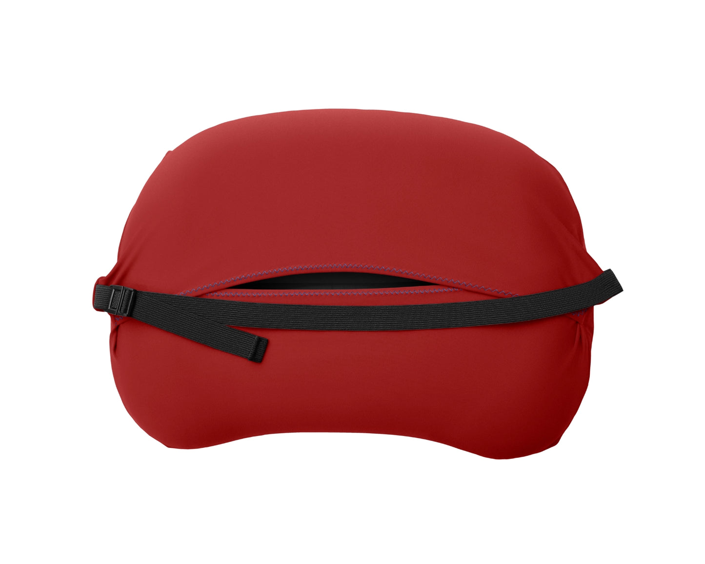 Trifold enclosure and strap of medium in red Pillow Strap to securely hold camp pillow to sleeping pad.