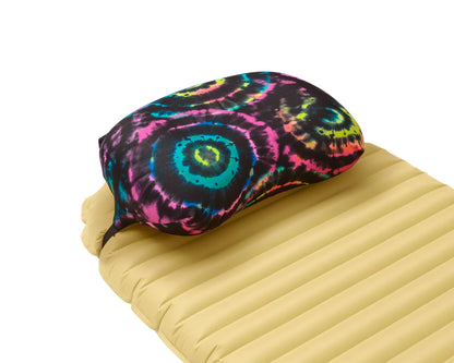 Pillow Strap Small in Tie Dyed side view. Backpacking pillowcase for attaching to a sleeping pad for better sleep camping.