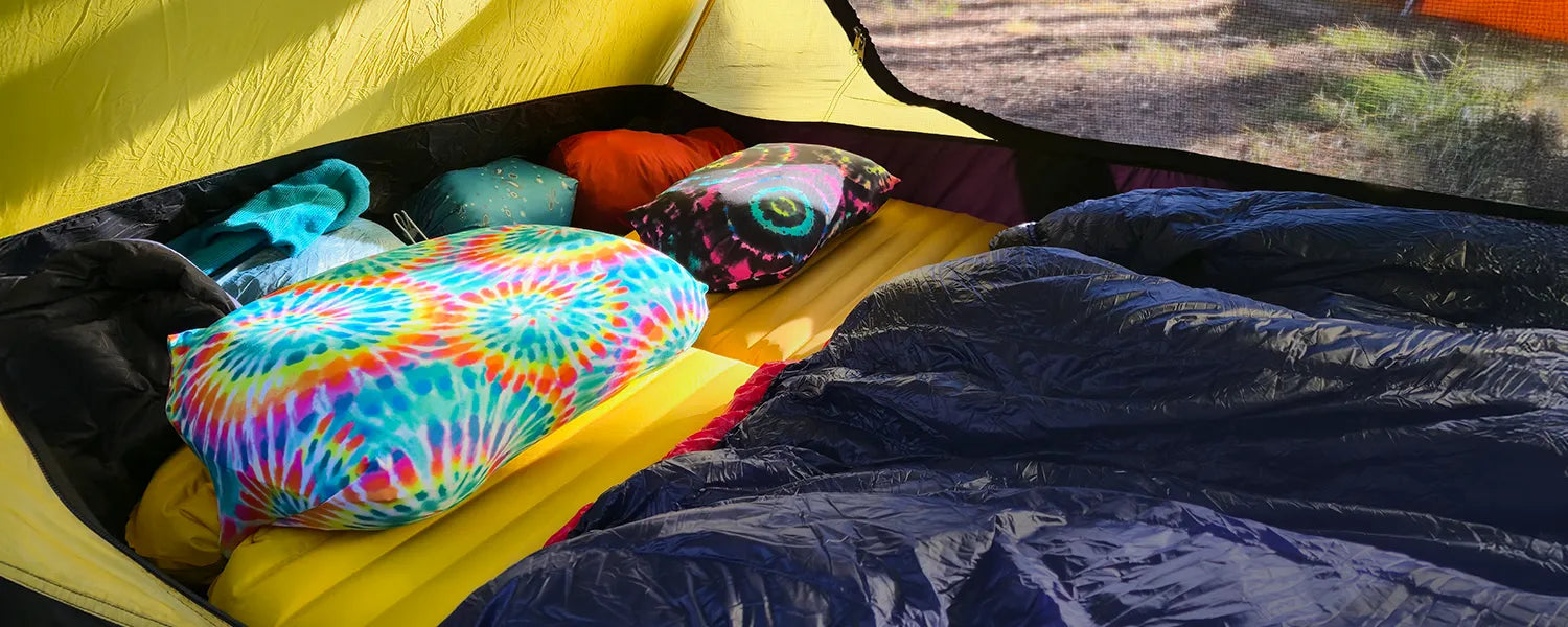 Camping site scene in Yellow Stone with Prismatic Springs and Tie Dyed Pillow Straps